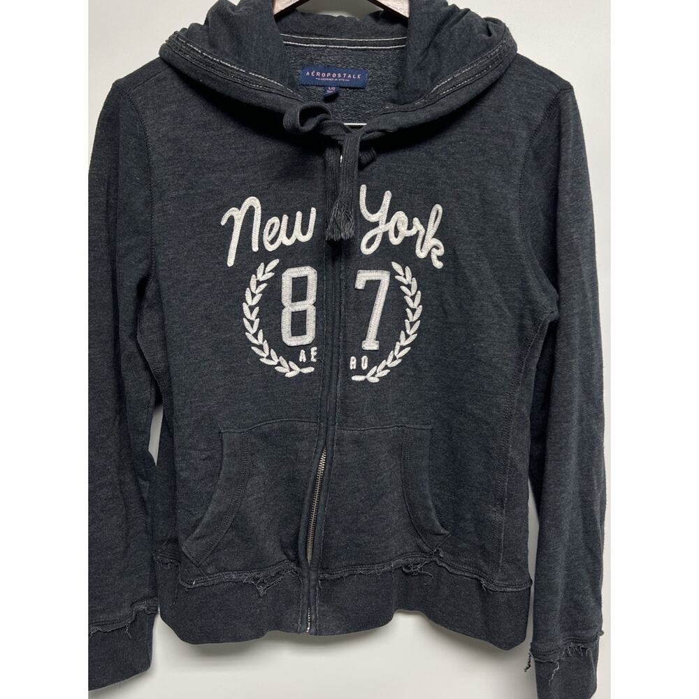 Y2K Style Aeropostale Hoodie Large Logo Sweatshirt Gray‎ Embroidered Preppy